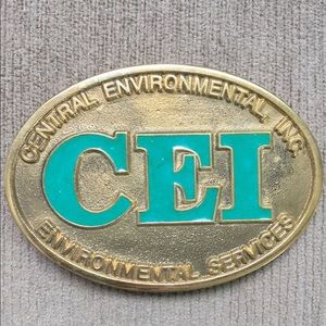 VINTAGE Alaskan solid BRASS Belt Buckle with turquoise letters CEI